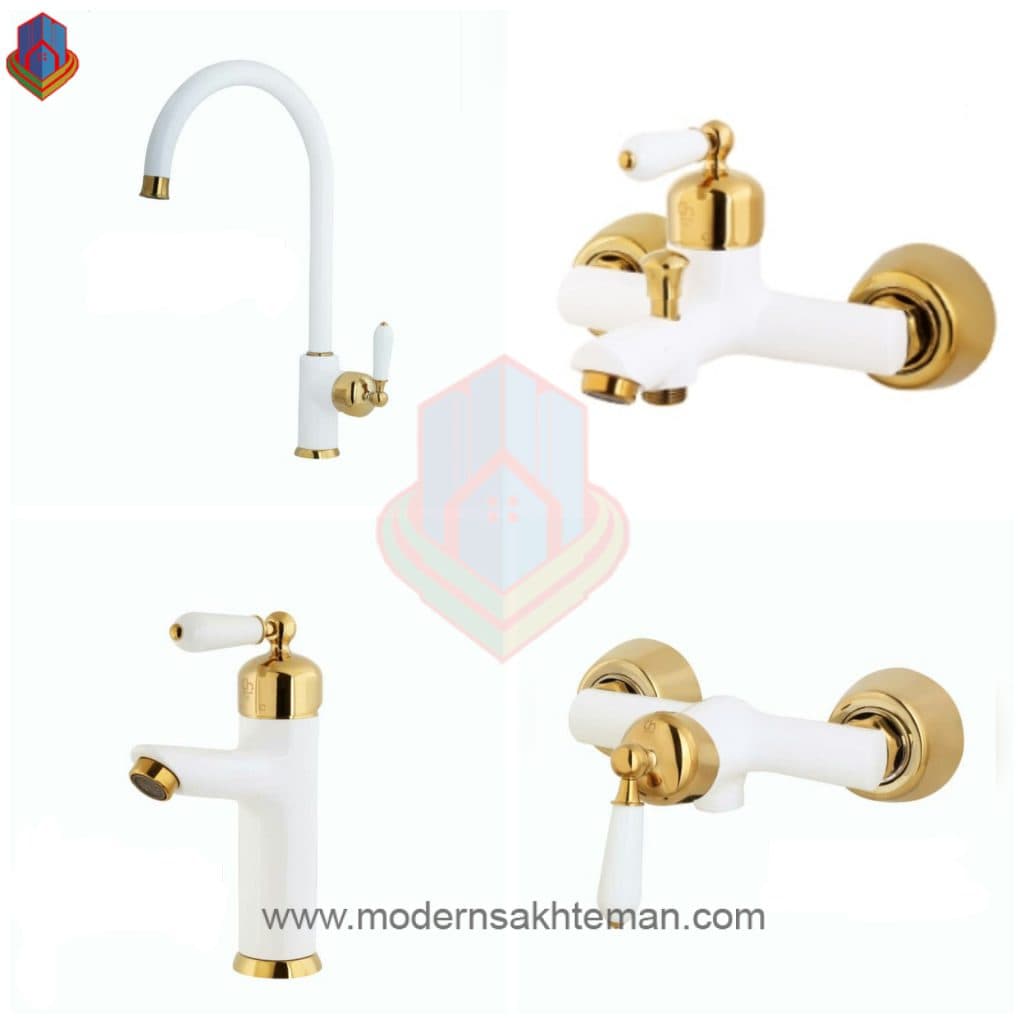 ست شیرآلات کرومات مدل روژا سفید طلایی