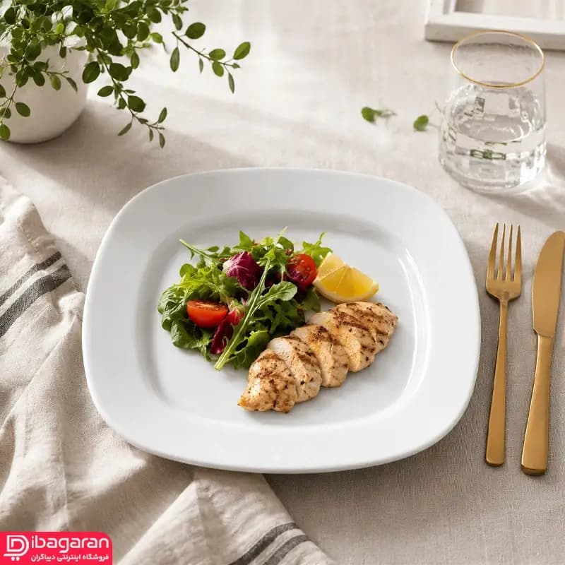بشقاب تخت چینی زرین مدل هتلی 49 مربع سایز 25 — تصویر ۲