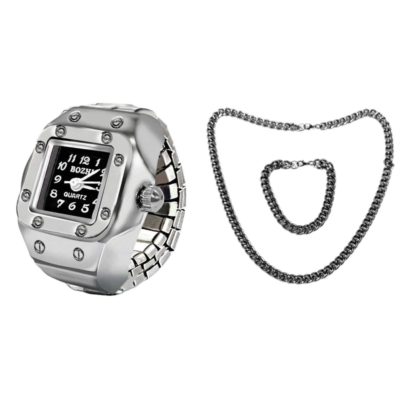 پکیج ساعت انگشتری نیم ست Cartier مردانه دودی مدل Zoris