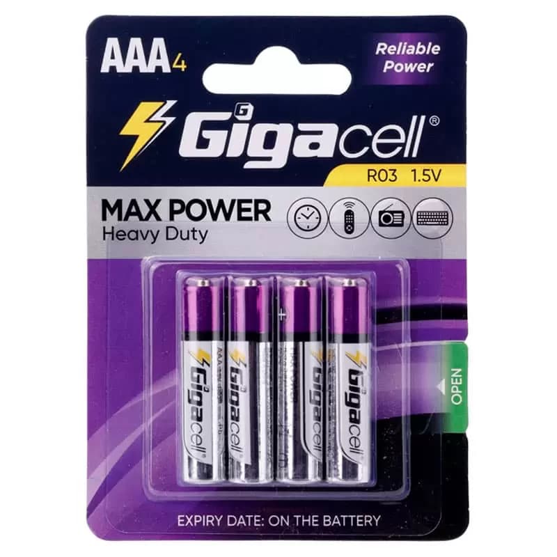 باتری چهار تایی نیم قلمی گیگاسل مدل Max Power Heavy Duty R03 1.5V AAA