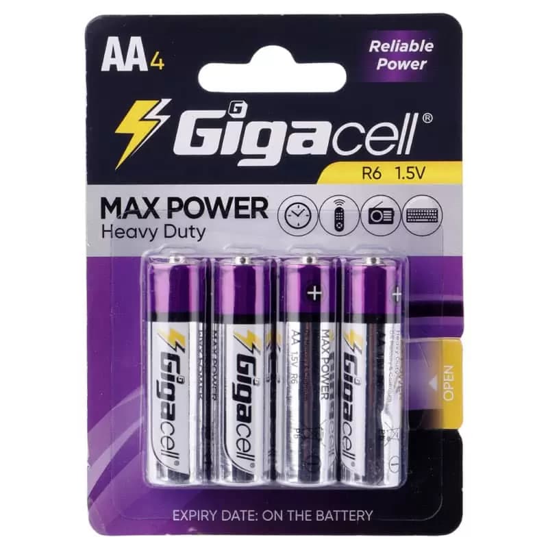 باتری چهار تایی قلمی گیگاسل مدل Max Power Heavy Duty R6 1.5V AA — تصویر ۲