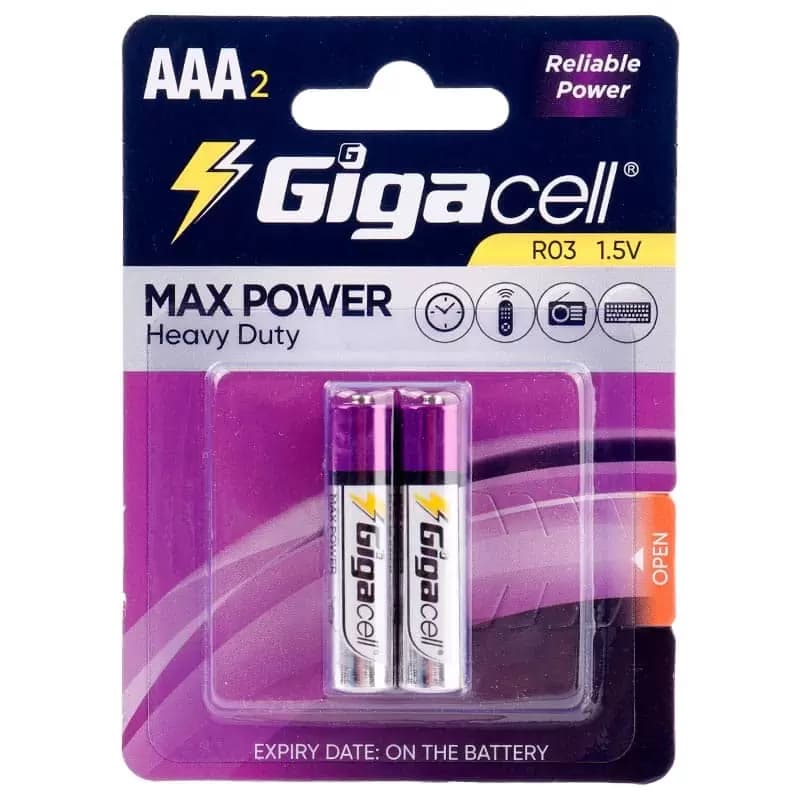 باتری دوتایی نیم قلمی گیگاسل مدل Max Power Heavy Duty R03 1.5V AA — تصویر ۲