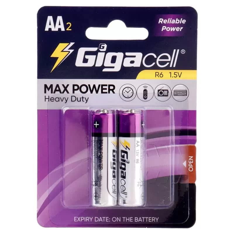 باتری دوتایی قلمی گیگاسل مدل Max Power Heavy Duty R6 1.5V AA — تصویر ۲