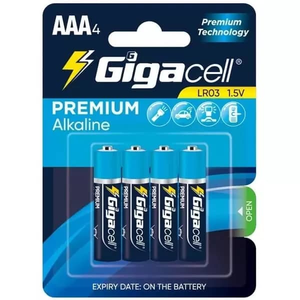 باتری چهارتایی نیم قلمی گیگاسل مدل Premium Alkaline LR03 1.5V AAA — تصویر ۳