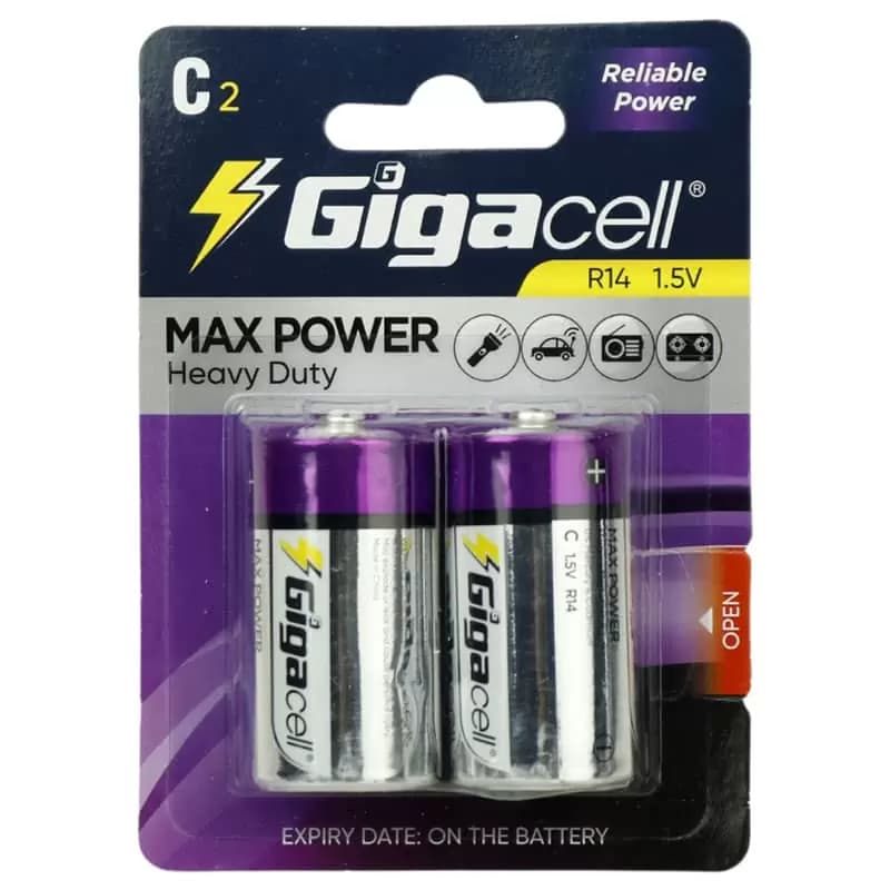 باتری دوتایی گیگاسل متوسط سایز C مدلMax Power R14 1.5V