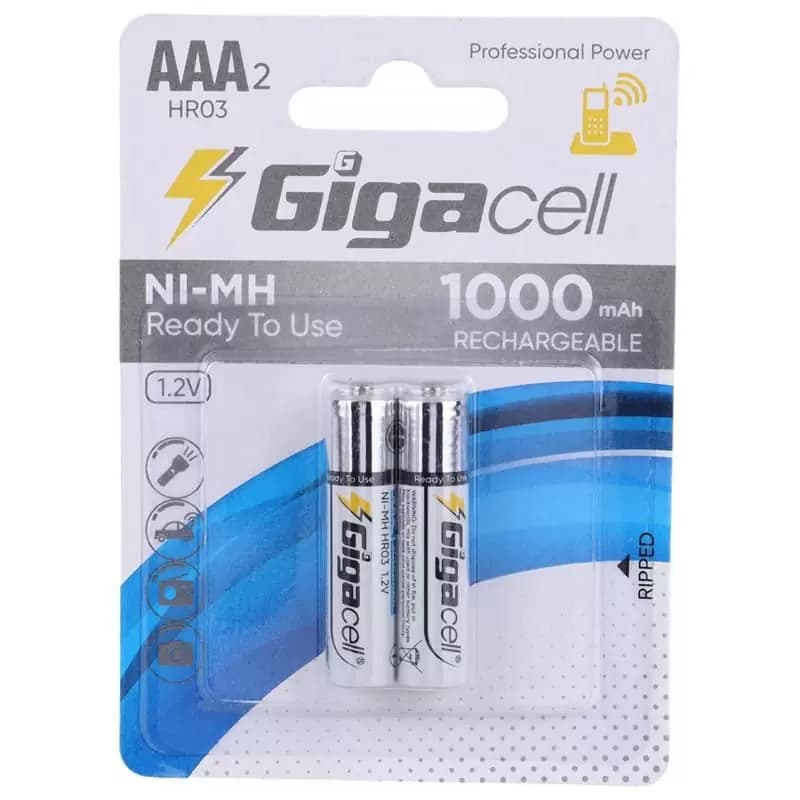 باتری دوتایی نیم قلمی شارژی گیگاسل مدل NI-MH HR03 AAA 1000mAh — تصویر ۲
