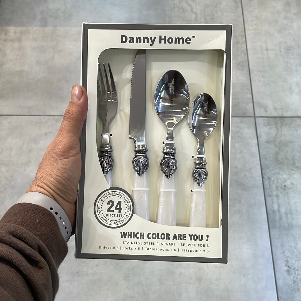 سرویس قاشق و چنگال دنی هوم مرمر سفید ۲۴ پارچه | Danny Home FA04-02