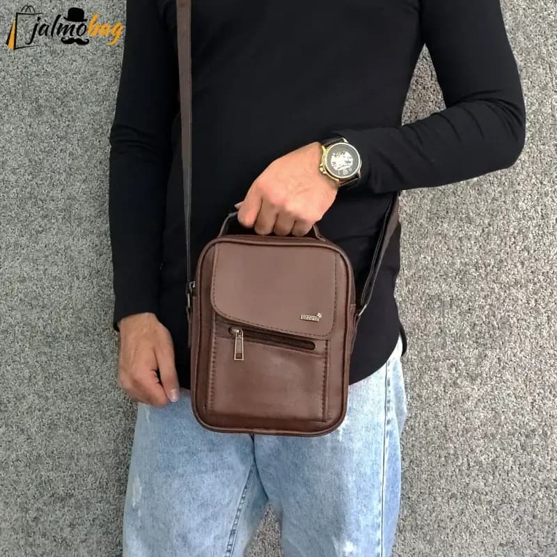کیف دوشی چرمی اسپرت بزرگ چرم صنعتی مشکی خردلی قهوهای تیره — تصویر ۱۲