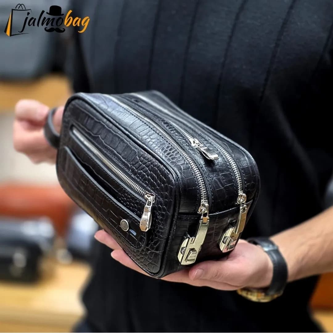 کیف دستی چرم طبیعی چرم ظفر دو خانه 21 سانتی متری — تصویر ۵