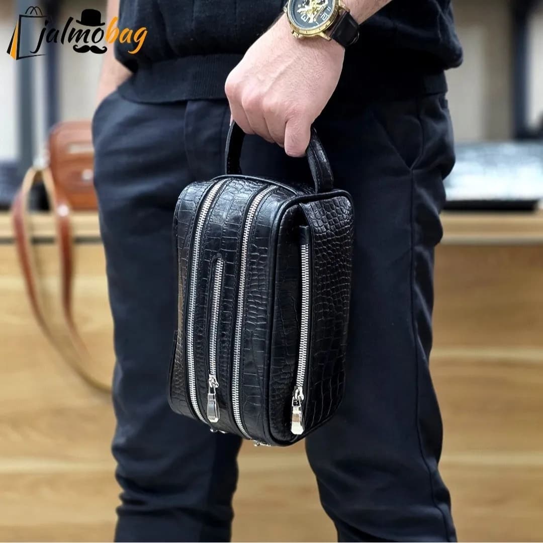 کیف دستی چرم طبیعی چرم ظفر دو خانه 21 سانتی متری — تصویر ۶