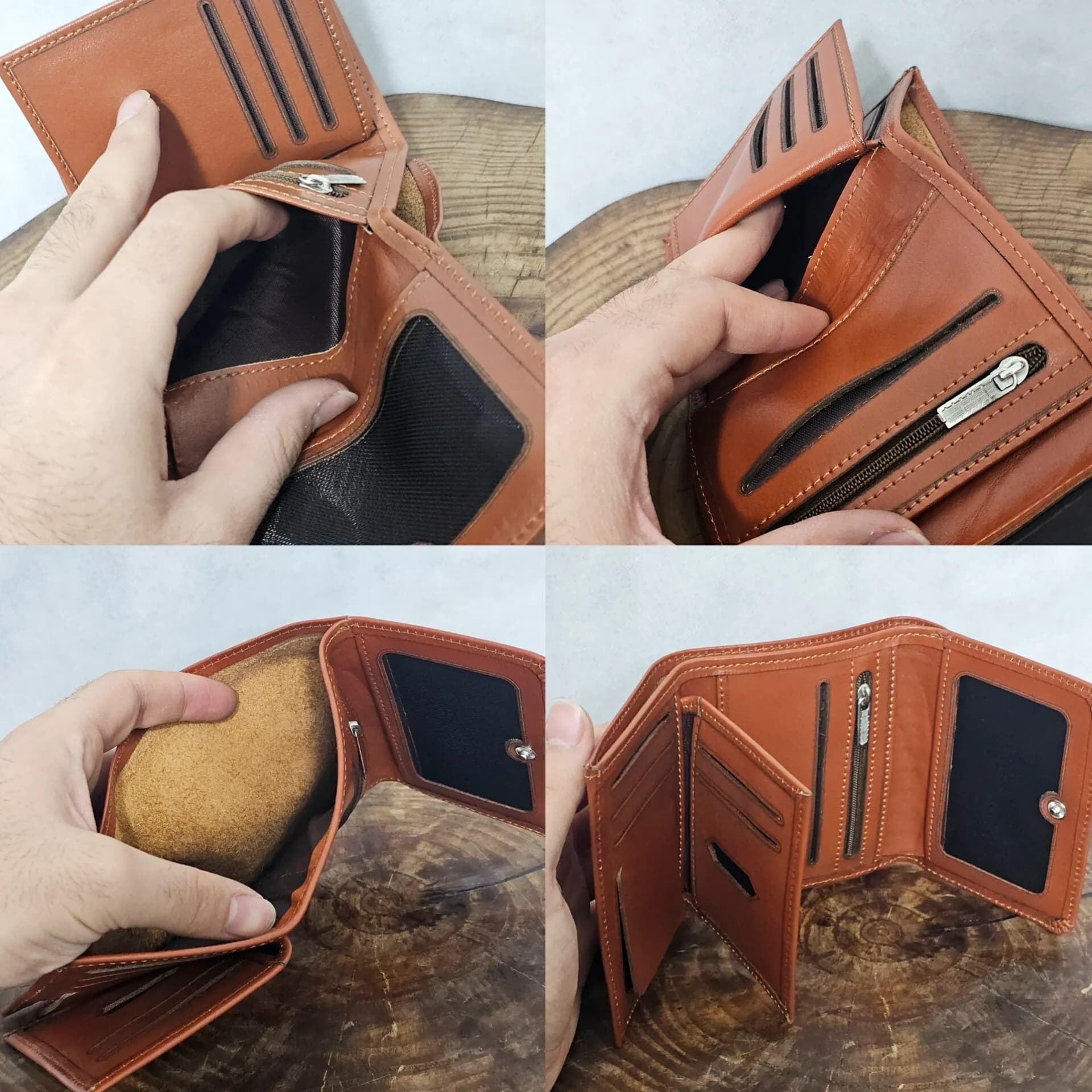 کیف پول چرم مردانه سه لت چرم اصل گاوی — تصویر ۴