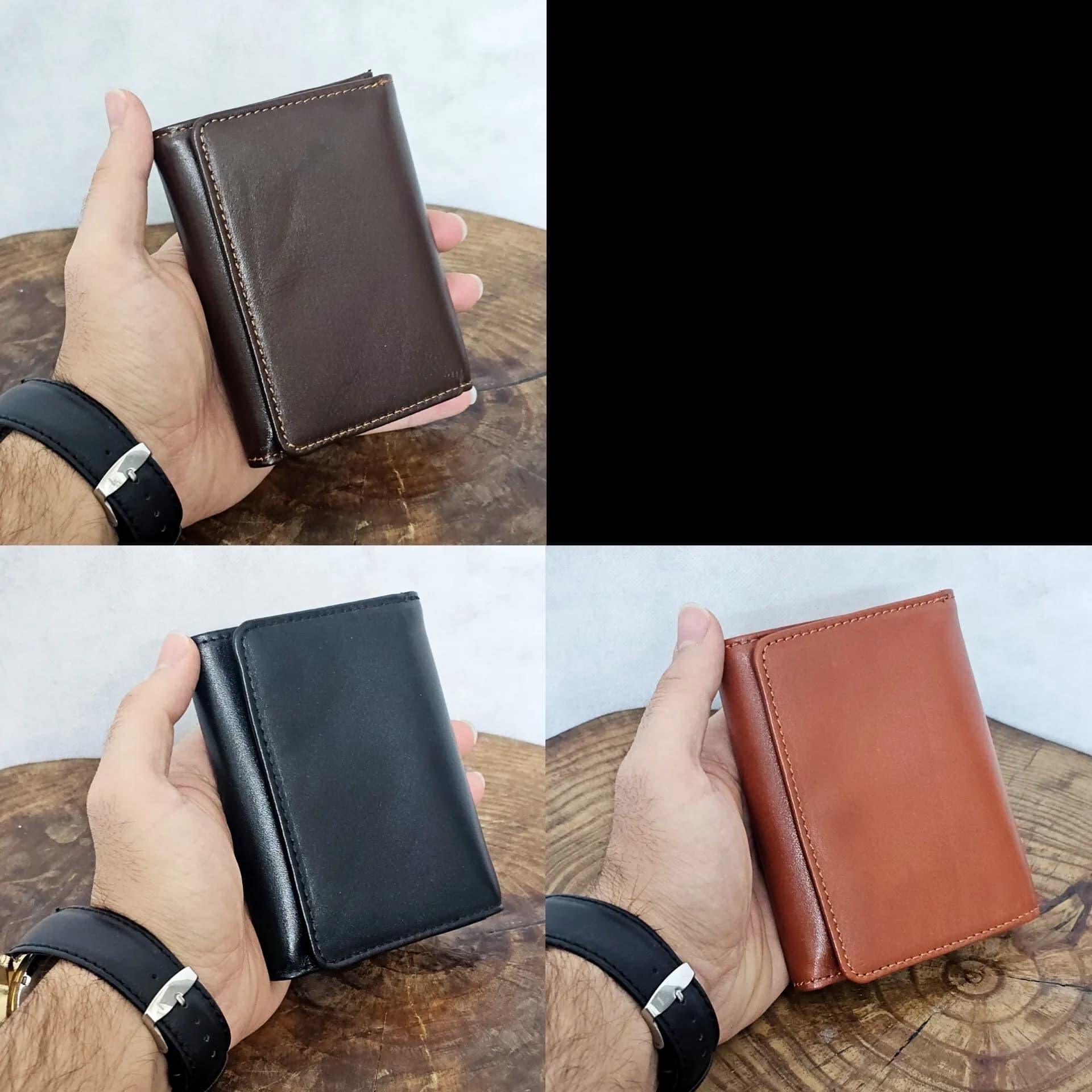 کیف پول چرم مردانه سه لت چرم اصل گاوی — تصویر ۳