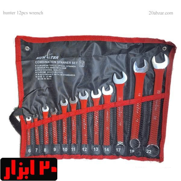 ست 12 عددی آچار روکش دار یک سر تخت یک سر رینگی هانتر مدل HN-12