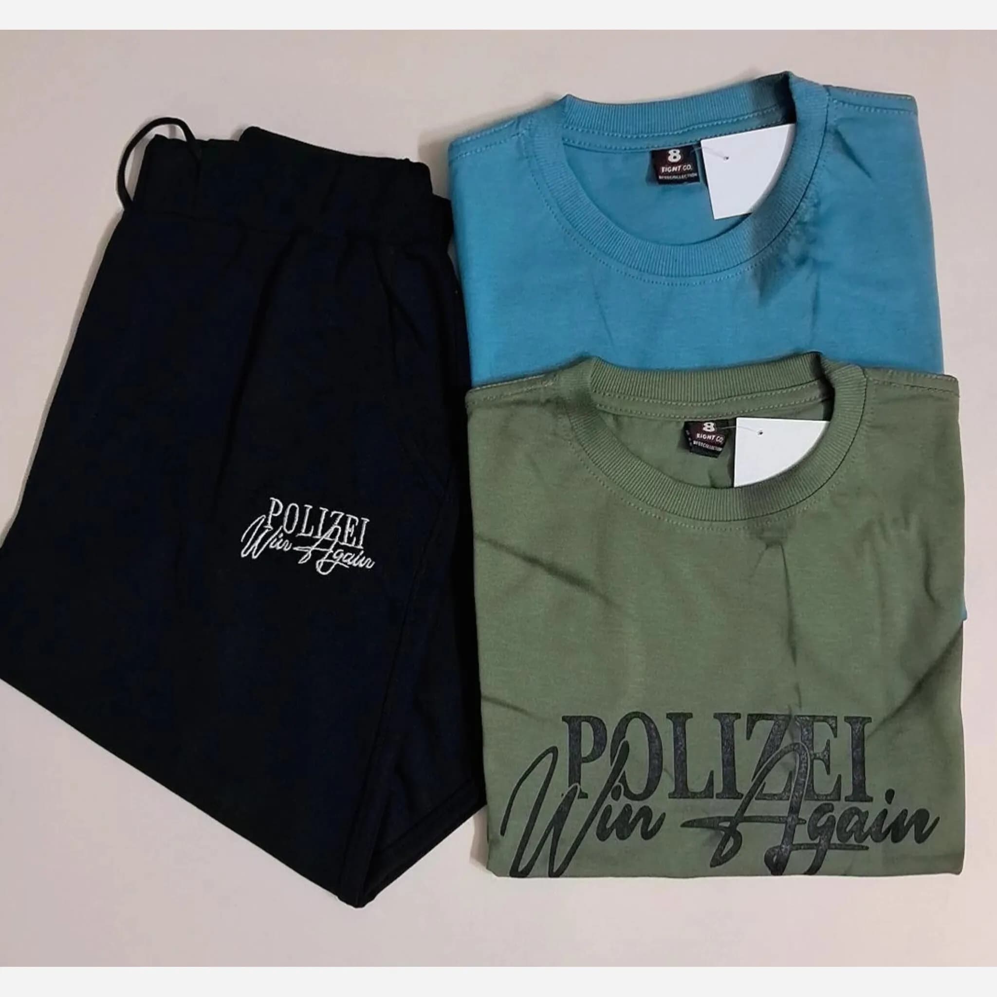 ست تیشرت و شلوارک پسرانه طرح polizei جنس پنبه لاکرا و دورس — تصویر ۳
