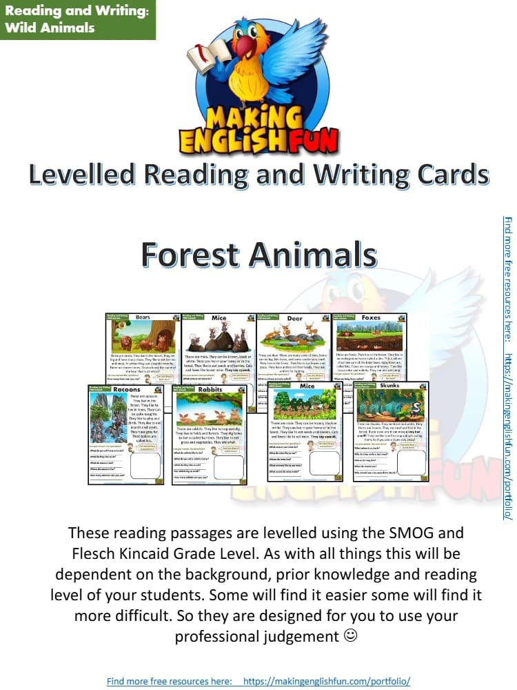 کتاب Forest Animals (حیوانات جنگل: خواندن و نوشتن برای کودکستان و کلاس اول) نسخه انگلیسی PDF | نامشخص
