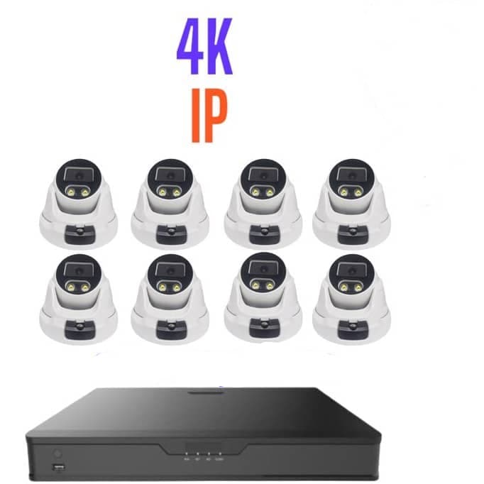 پکیج ۸ عددی دوربین مداربسته تحت شبکه 4K – IP دید شب رنگی و پلاک خوان دارای میکروفون مدل D4410-DLMP-A2