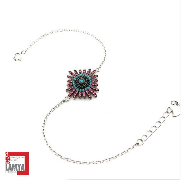 دستبند نقره مدل خورشید نگين بارفَتَن اتريشي کدD020