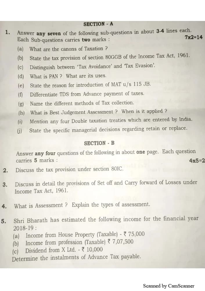 کتاب Direct Taxes and Planning (مالیات‌های مستقیم و برنامه‌ریزی – نمونه سوالات ۲۰۱۹ دانشگاه بنگلور) نسخه انگلیسی PDF | نامشخص