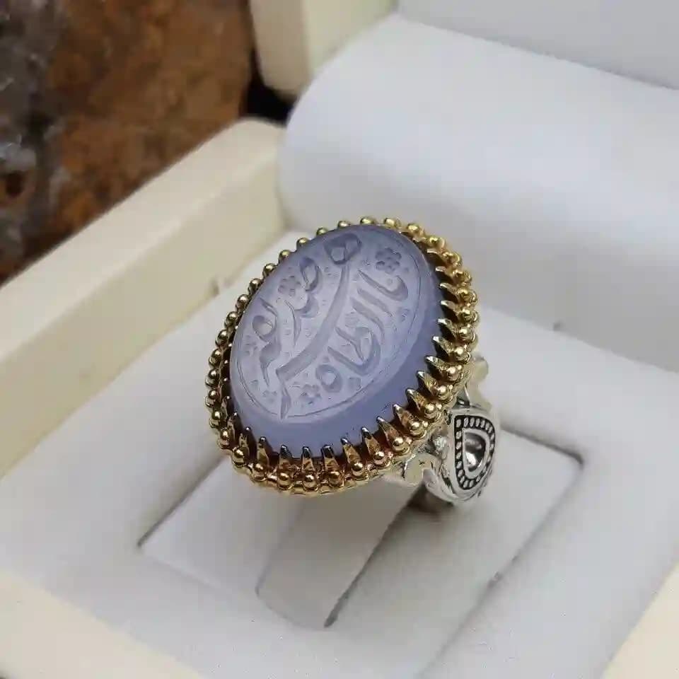 انگشتر مردانه عقیق کبود خطی کد 2088