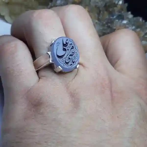 انگشتر مردانه عقیق یمنی کبود خطی کد 2084 — تصویر ۳