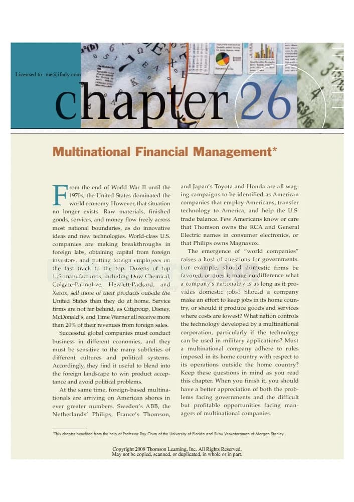 کتاب Chapter 26: Multinational Financial Management (فصل ۲۶: مدیریت مالی چندملیتی) نسخه انگلیسی PDF | نامشخص