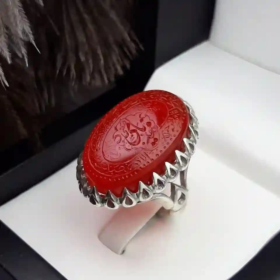 انگشتر مردانه عقیق سرخ خراسانی خطی کد 2074
