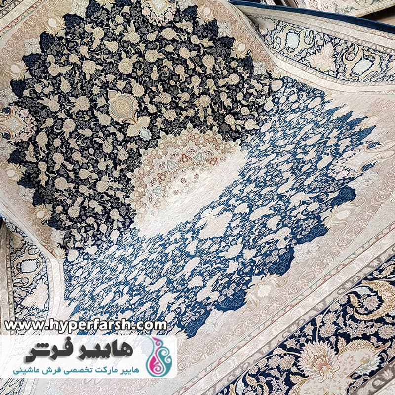 فرش قیطران طرح سلطان سرمه ای — تصویر ۷