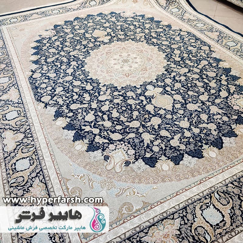 فرش قیطران طرح سلطان سرمه ای — تصویر ۶