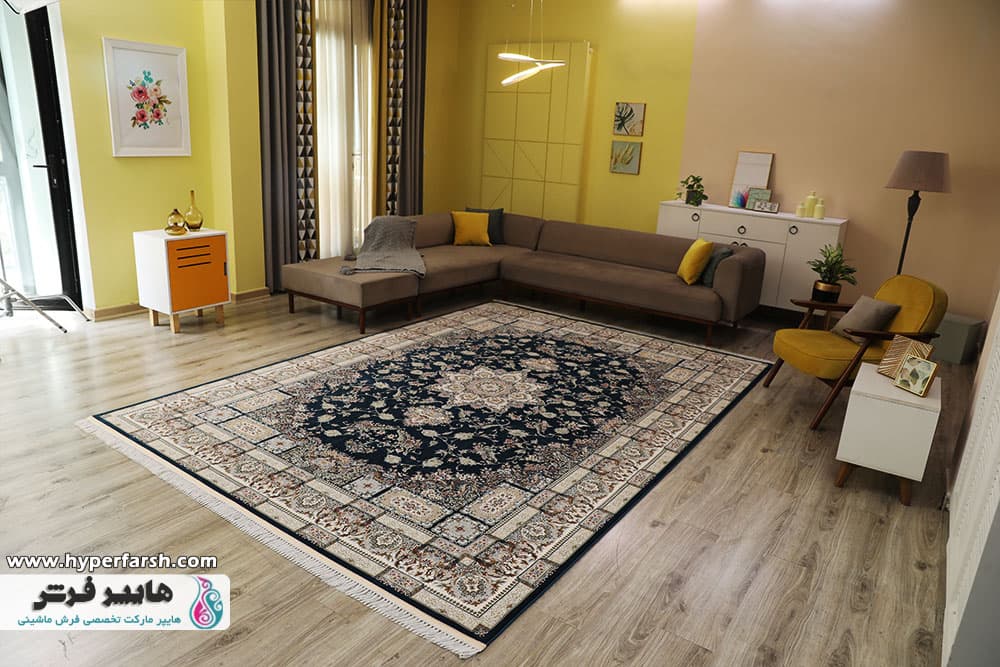 فرش قیطران طرح سوفیا سرمه ای — تصویر ۳