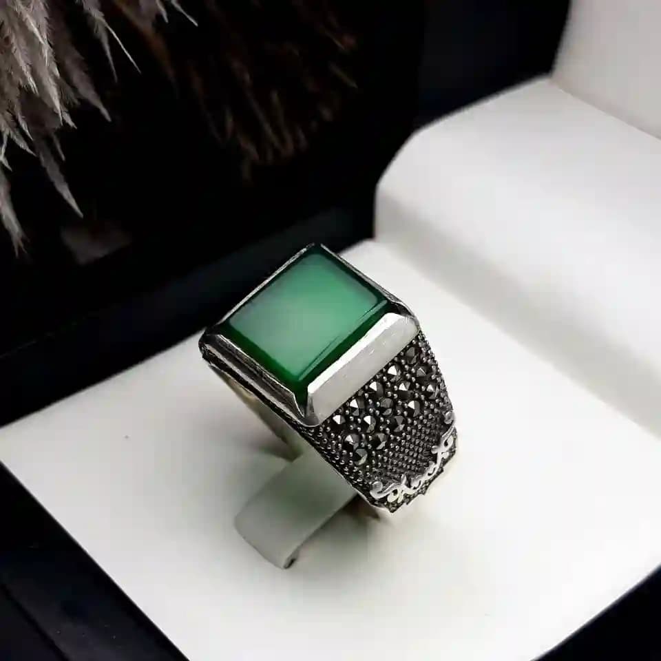 انگشتر مردانه عقیق سبز اسپرت کد 2050