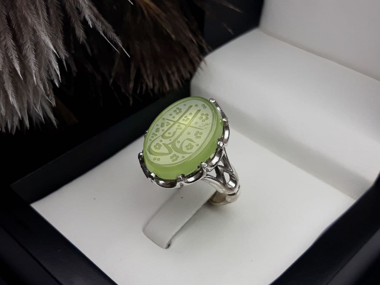 انگشتر مردانه عقیق سبز خطی کد 2041