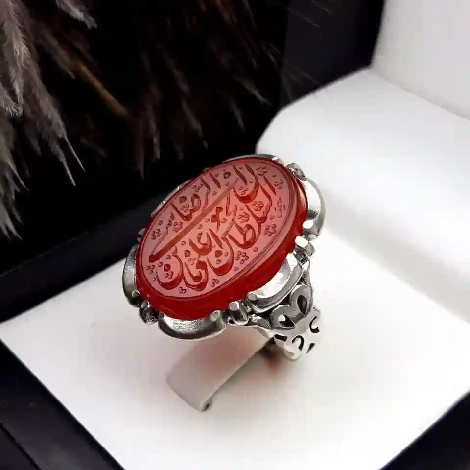 انگشتر مردانه عقیق قرمز خطی کد 2033