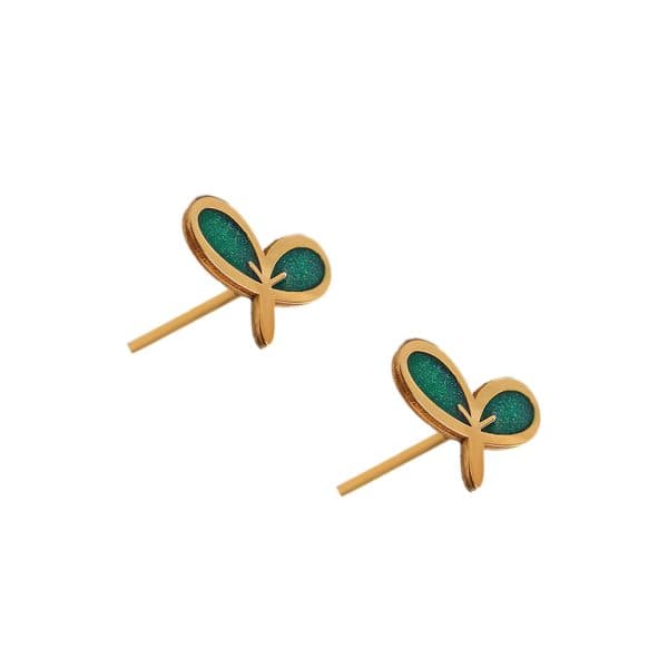 گوشواره طلا میخی جوانه میناکاری