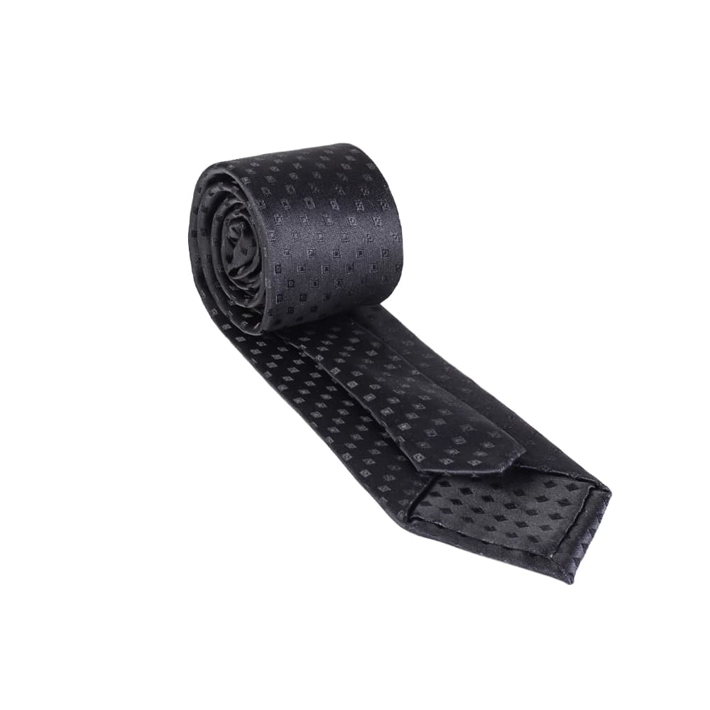 ست کراوات و دستمال جیب مشکی طرح‌دار 98131 — تصویر ۳