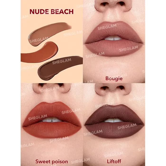ست مینی رژ لب مایع شیگلم نود بیچ Sheglam Nude Beach — تصویر ۹