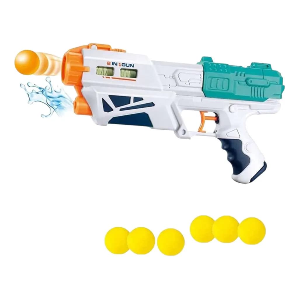 تفنگ اسباب بازی دوکاره آب پاش و تیر توپی کودک مدل Magic Gun