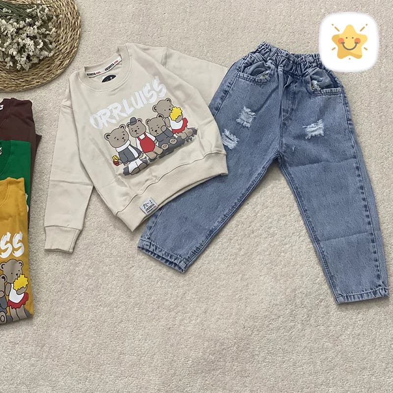 ست بلوز شلوار جین اسپرت خرسی جنس درجه یک 2 تا 10 سال — تصویر ۲