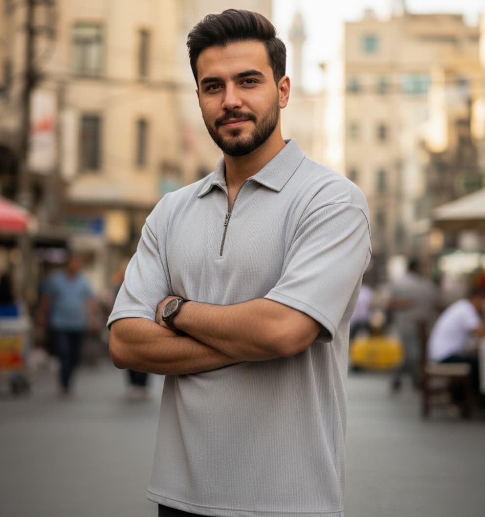 تیشرت مردانه یقه زیپ دار طوسی مدل Arban — تصویر ۵