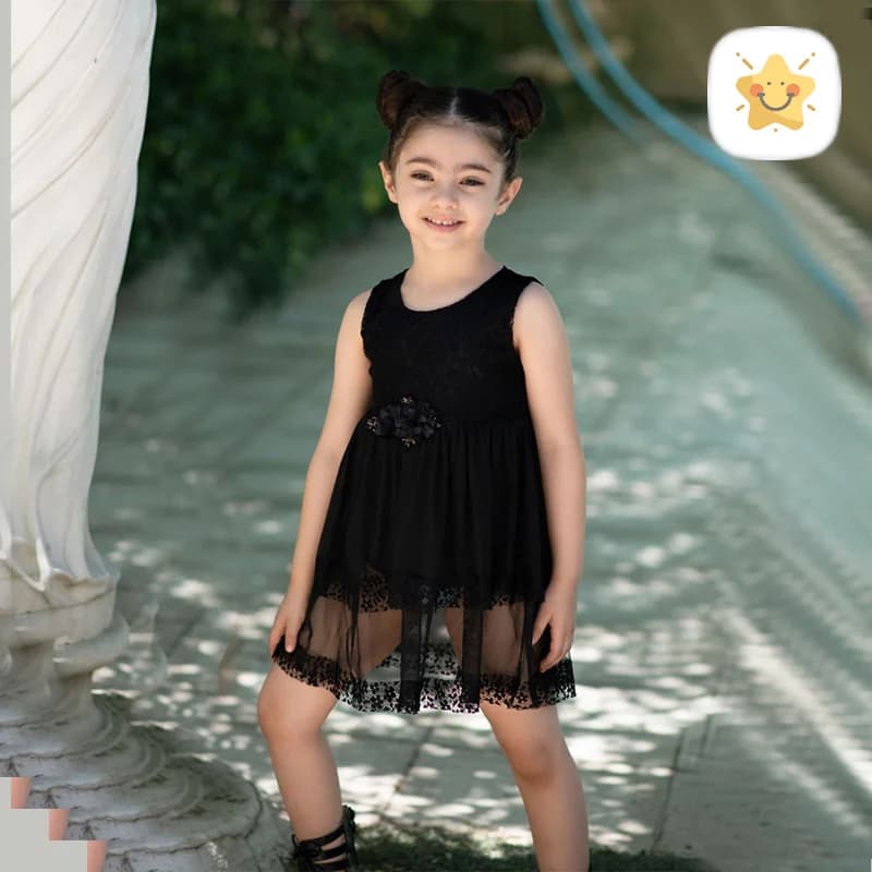 سارافون مشکی محرمی دخترانه مدل دو طبقه 1 تا 4 سال
