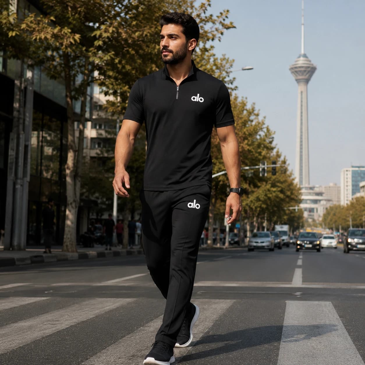 ست مردانه نیم زیپ و شلوار مدل alo-مشکی — تصویر ۳
