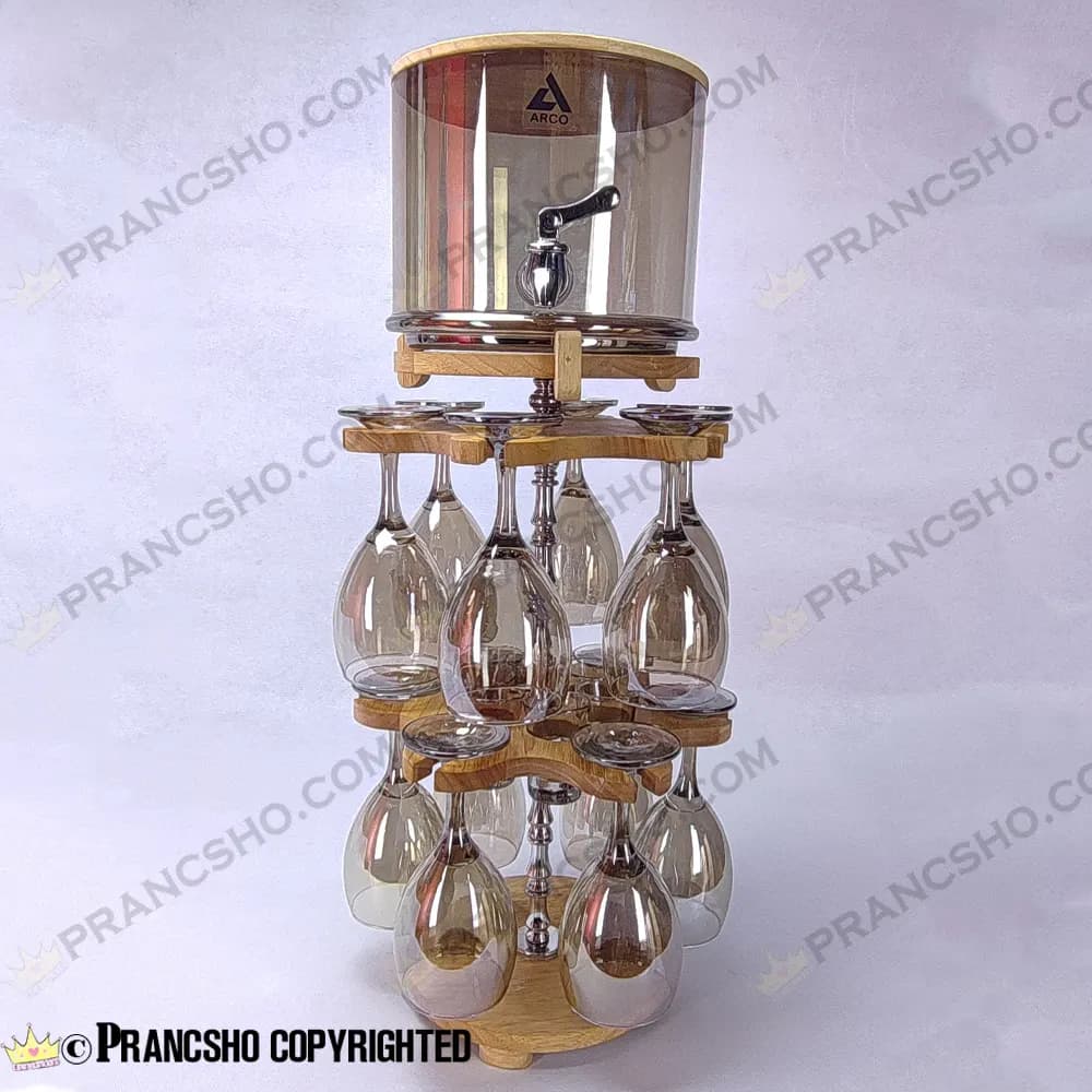 کلمن بار شیشه ای 12 نفره با گیلاس (جام) و شات