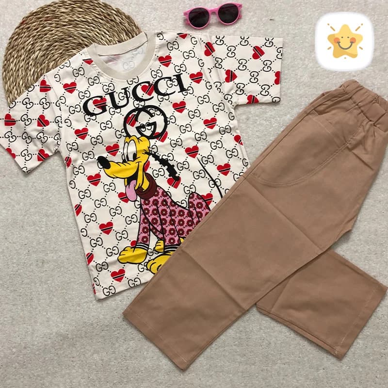 ست تیشرت پنبه و شلوار لینن GUCCI دخترانه 8 تا 12 سال — تصویر ۲