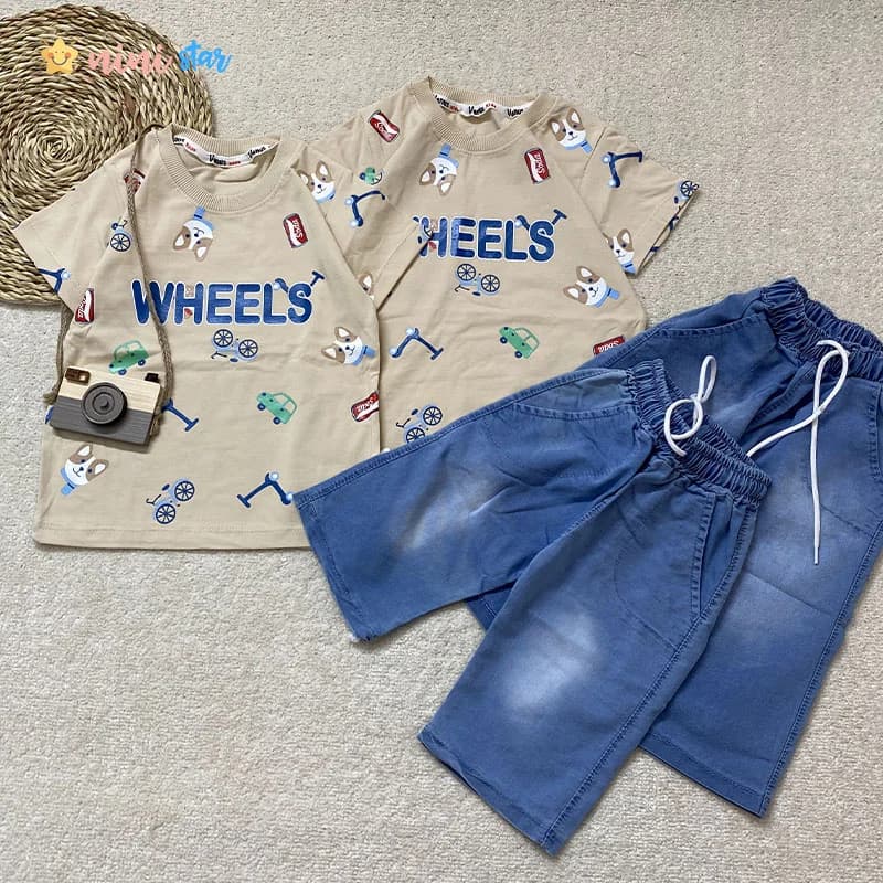 تیشرت شلوارک جین پسرانه مدل wheels مناسب 2 تا 9 سال — تصویر ۲