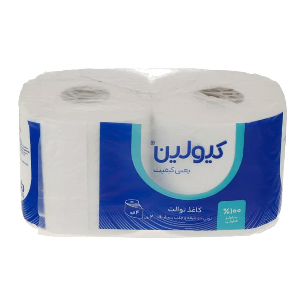 دستمال توالت کیولین Qlean چهار لایه پرفراژدار بسته 2 عددی