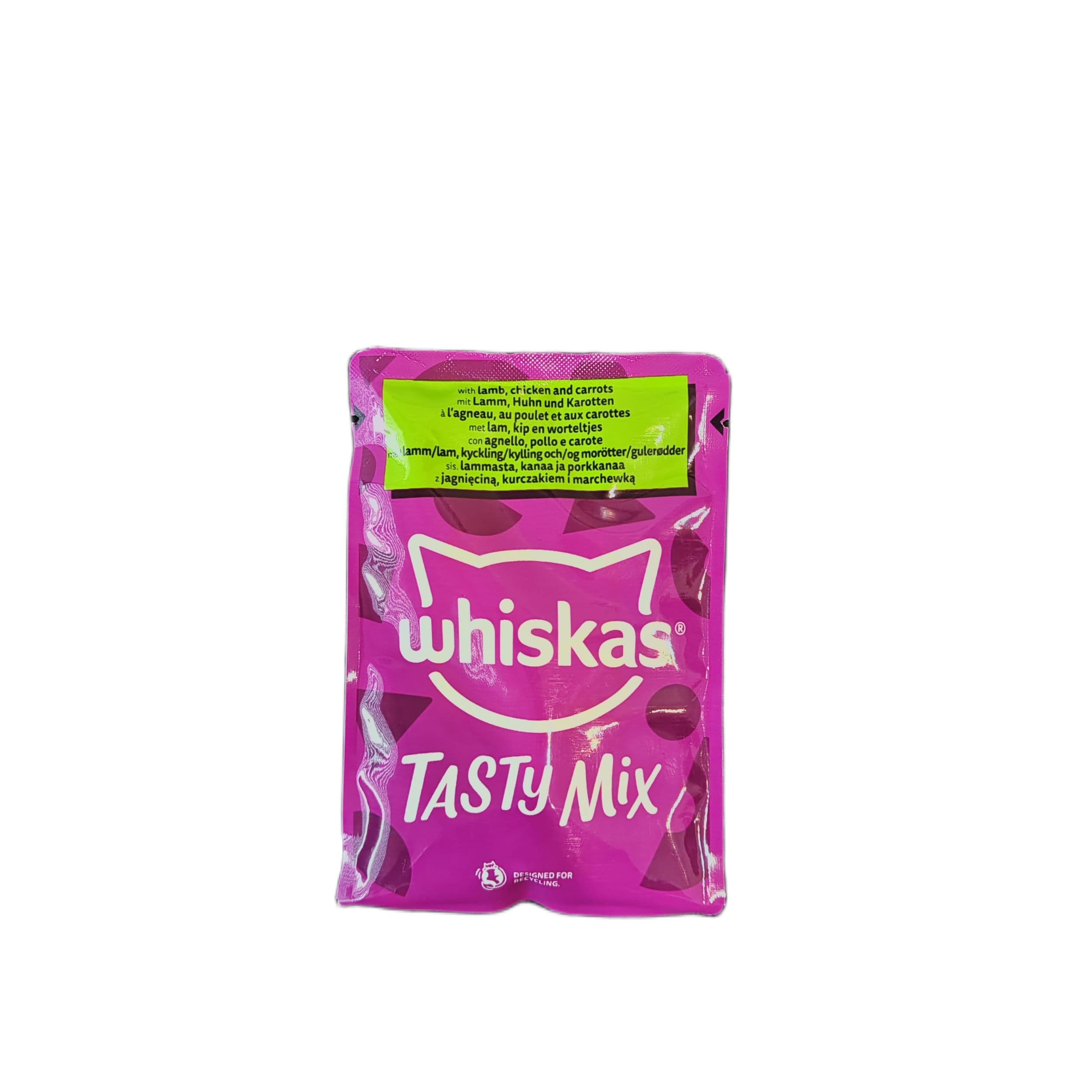 پوچ گربه | ویسکاس | مدل TASTY MIX | طعم بره ، مرغ و هویج | وزن 85 گرم