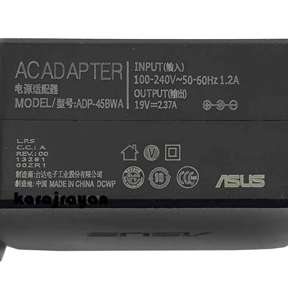 آداپتور لپ تاپ ایسوس 19V 2.37A مربعی زنبوکی سرفیش بزرگ-اورجینال 4*1.35mm — تصویر ۴