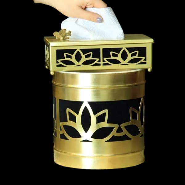 ست سطل و جای دستمال کاغذی استیل برنج سالینو مدل غنچه کدB-561