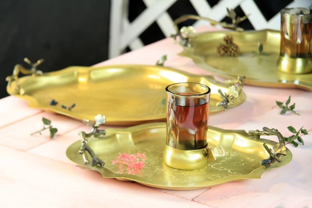 سینی پذیرایی گوشه دار بیضی کوچک برنج سالینو کد B-3083
