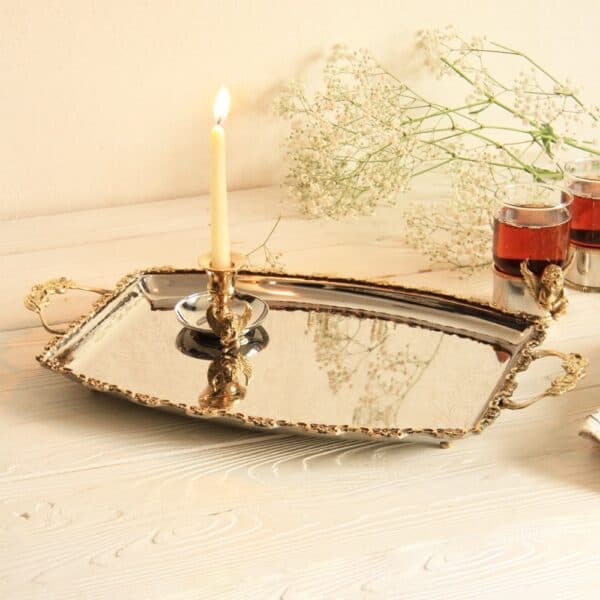 سینی پذیرایی هلالی استیل برنجی سالینو کد DB-80082