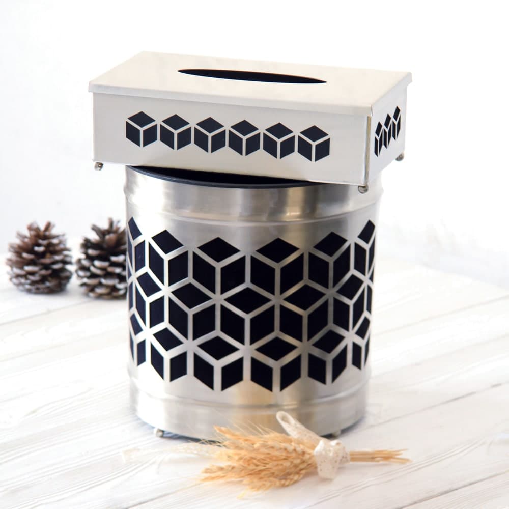 ست سطل و جای دستمال کاغذی نیکل سالینو مدل مکعب کد N-571572
